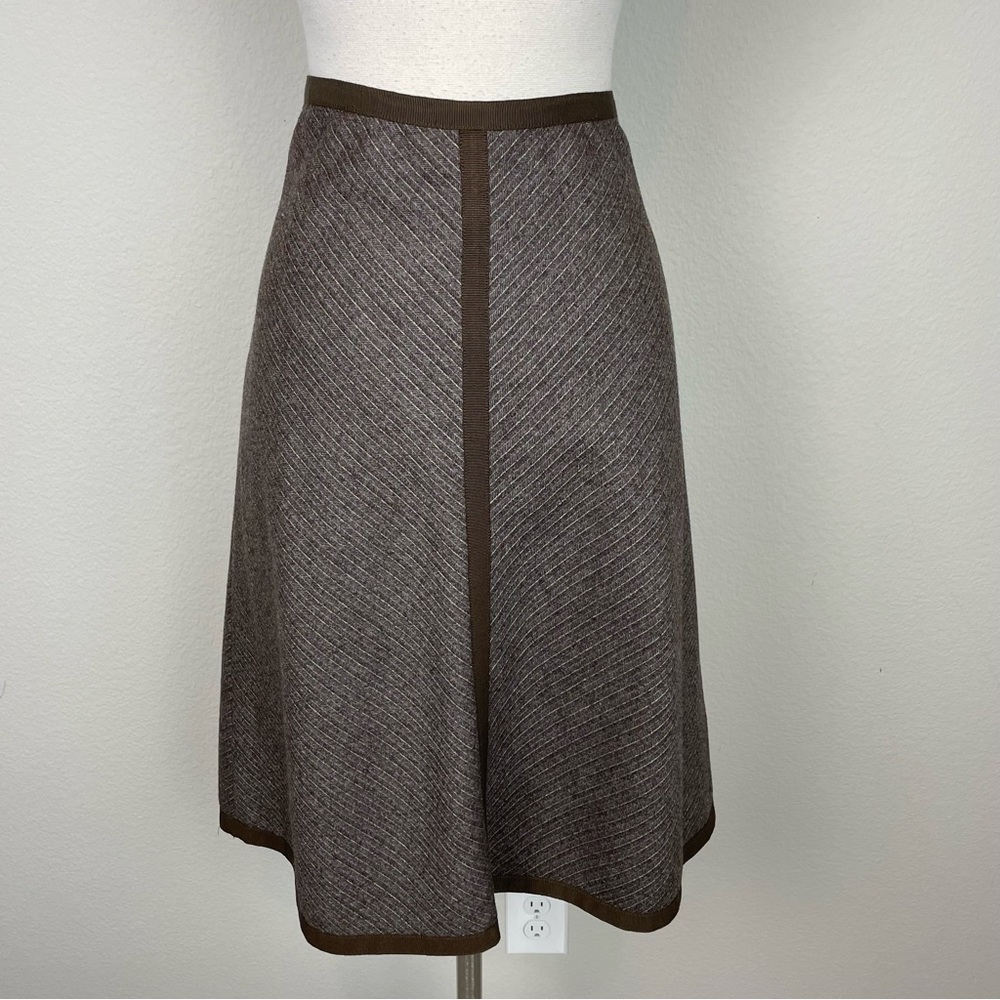 Loro Piana Brown Chevron Cashmere/Wool Skirt Textured A-Line Skirt Sz 48 - Picture 4 of 8